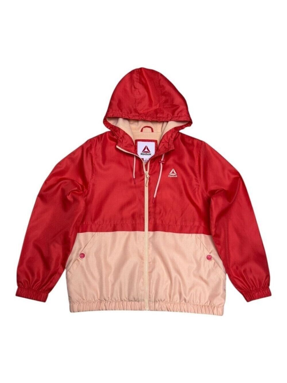 REEBOK Light Activewear Peach Hooded Windbreaker Fleece Jacket Womens Large